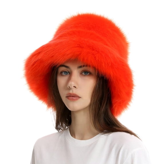 Hemlock Christmas Hat, Fuzzy Bucket Hat Fashion Warm Winter Hat Fluffy Furry Plush Faux Hats Fishing Hat Bucket Hats for Women 2024, Orange