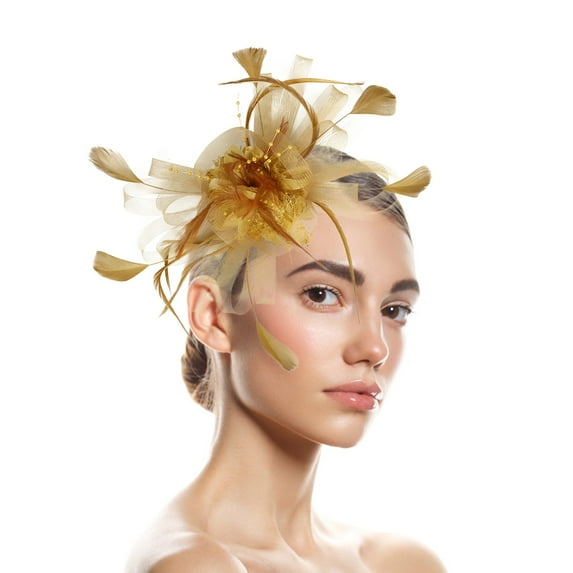 Hemlock Christmas Headbands for Women, Hats for Women Fascinators Womens Flower Hat for Tea Party Cocktail Ball Wedding Church, Gold