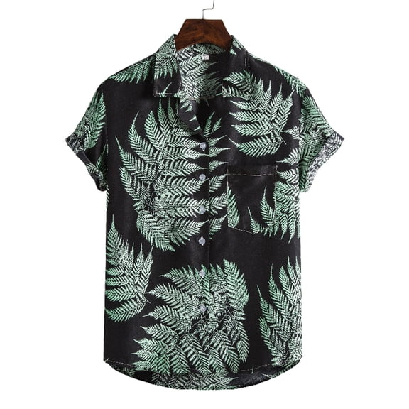Hemlock Mens Summer Tops Short Sleeve Tshirts Workout Button Up Shirts,Casual Printed Down Lapel Shirt with Pocket, Green M