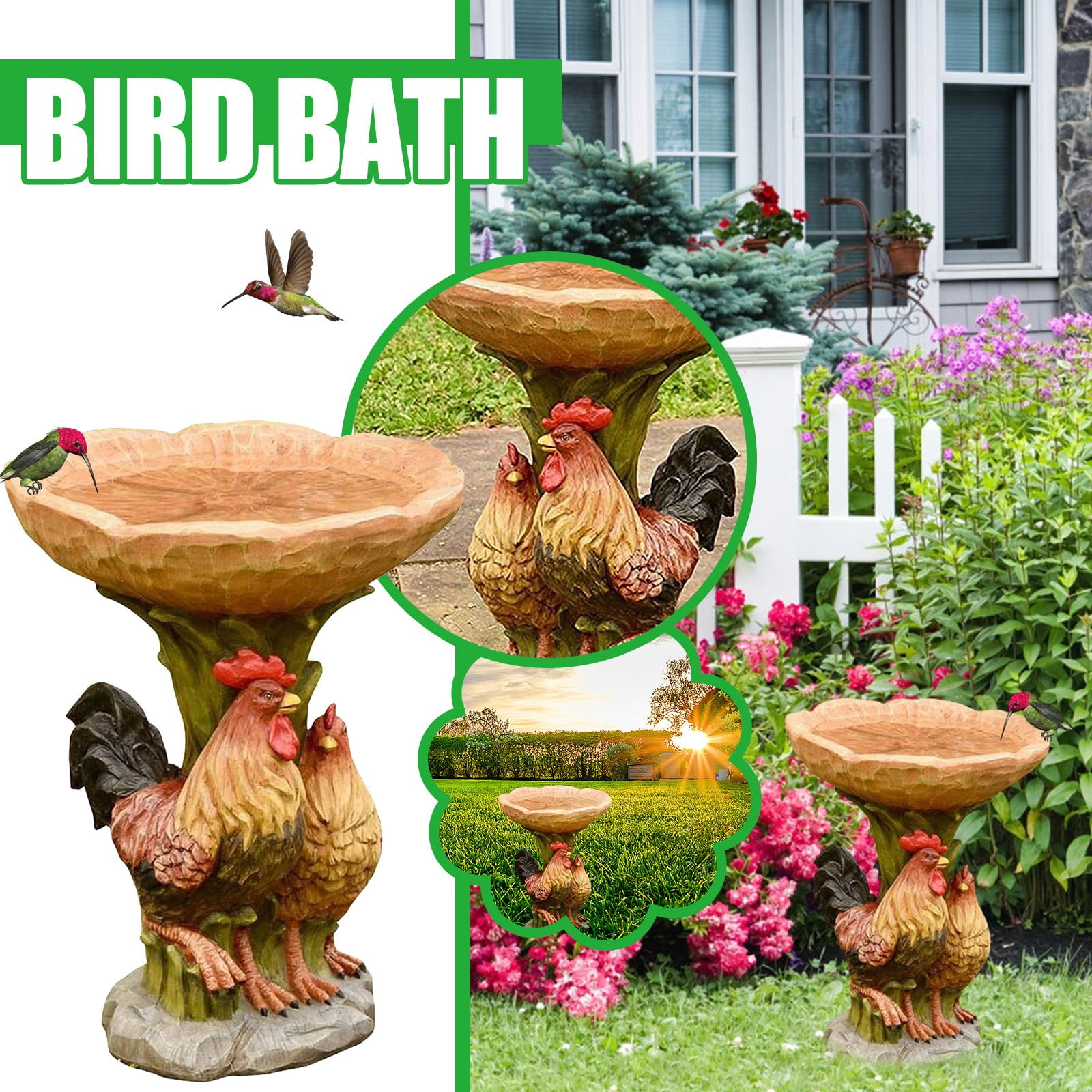 Hemlock, Outdoor Bird Baths, Yellow, Home Decor Antique Polyresin ...
