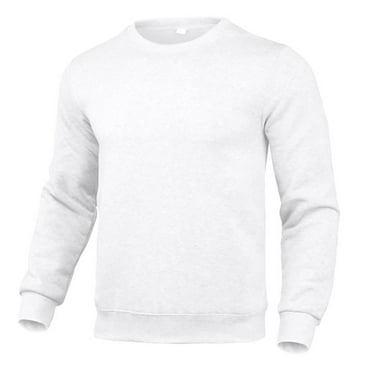 Hemlock White Mens Sweatshirts Solid Color Casual Pullover, Men's Fashion Pullover Round Neck Long Sleeve Sweater Top