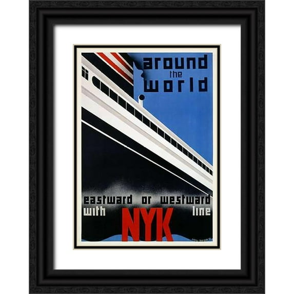 Hemmin, George 11x14 Black Ornate Wood Framed with Double Matting Museum Art Print Titled - NYK Line/Around the World