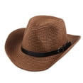 thumbnail image 1 of Hemming Wide Brim Belt Decor Adjustable Rope Hollow Straw Hat Summer Parent-child Jazz Hat Fashion Accessories, 1 of 7