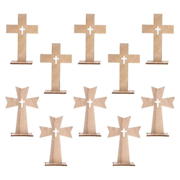 Hemobllo 10Pcs Beige Wooden Remembrance Day Crosses Rustic Spiritual Tabletop Home Decor