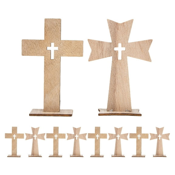 Hemobllo 10Pcs Beige Wooden Remembrance Day Crosses Rustic Spiritual Tabletop Home Decor
