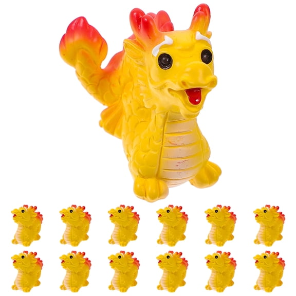 Hemobllo 12Pcs Yellow Resin Dragon Figurine Elegant Zodiac Dragon Decor for Desktop and Landscape