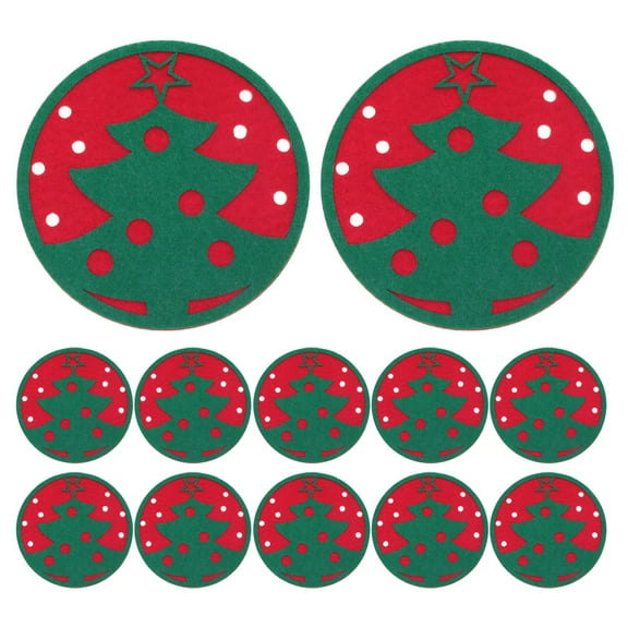 Hemobllo 12Pcs Winter Holiday Cup Mats Heat Resistant Christmas Tree Coaster Green Felt