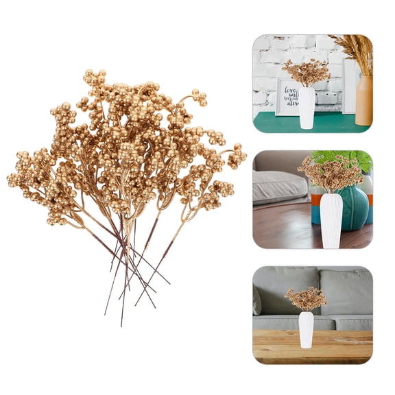 Hemobllo 12Pcs Golden Artificial Berry Branches for Christmas Wreaths and Room Accents