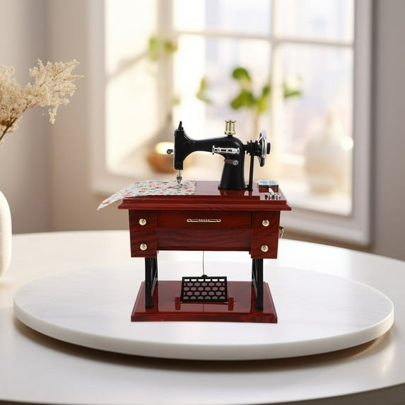 Hemobllo Musical Boxes Figurines Sewing Machine Shaped Brown Vintage Hand Crank Music Box 1Pack