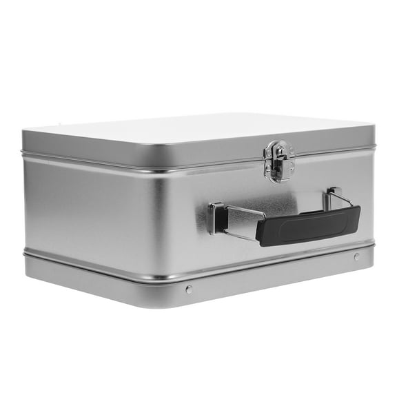 Hemobllo Tin Box Lunch Box Silver Metal Food Storage Sealed Lid 1Set