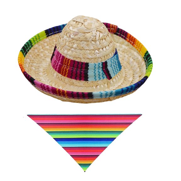 Hemobllo 1Set Small Animal Mexican Hat and Bandana Set for Pet Fiesta and Cosplay Events