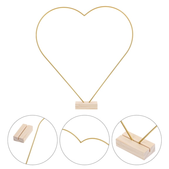 Hemobllo Metal Heart Wreath Frame Set with Wooden Base for Wedding Table Decoration, Includes 2 Sets