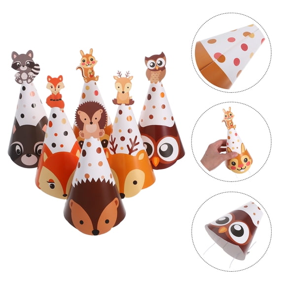 Hemobllo 24Pcs Jungle Animal Theme Birthday Party Hats Paper Cone Caps with Elastic Band for Fun Celebrations