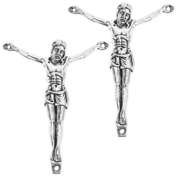 Hemobllo 2Pcs Jesus Ornament Silver Metal Craft Figurine for Wall Cross and Church Decor