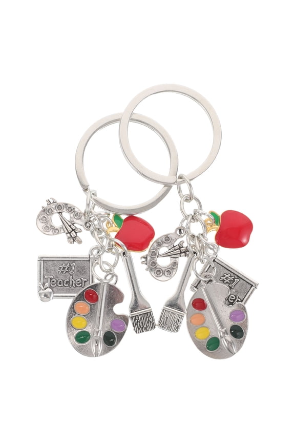 2-Pack Plated Artist Paint Palette Keychains with Brush Pendant, Zinc Alloy Portable Bag Charms for Art