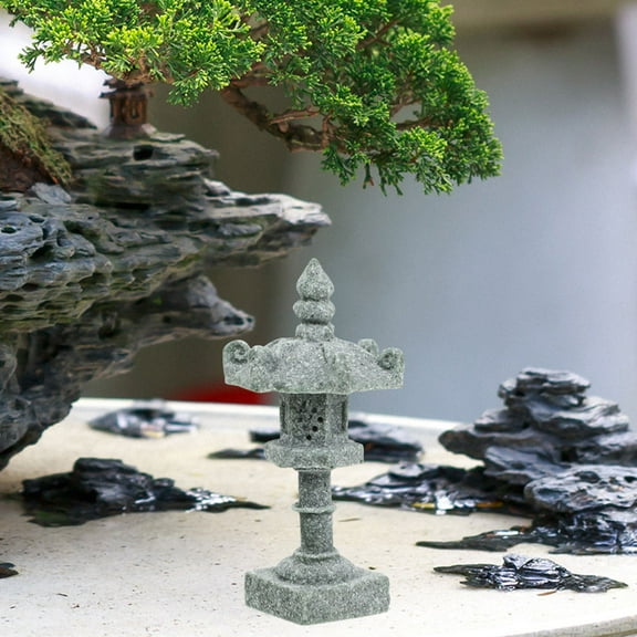 Hemobllo 2Pcs Concrete Garden Statues Stone Lantern Grey Outdoor Decor Bonsai Ornament
