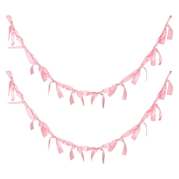 Hemobllo 2Pcs Pink Bow Banner Gar Ribbon Party Decorations for Birthday Wedding