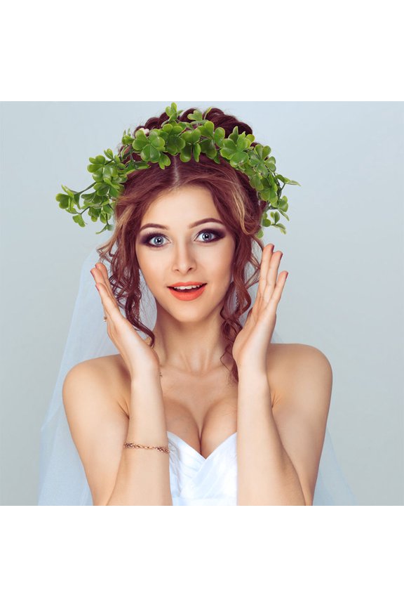 2Pcs Green Ribbon Headband Shamrock Garland for Fairy Events and Wedding Bride Headpiece