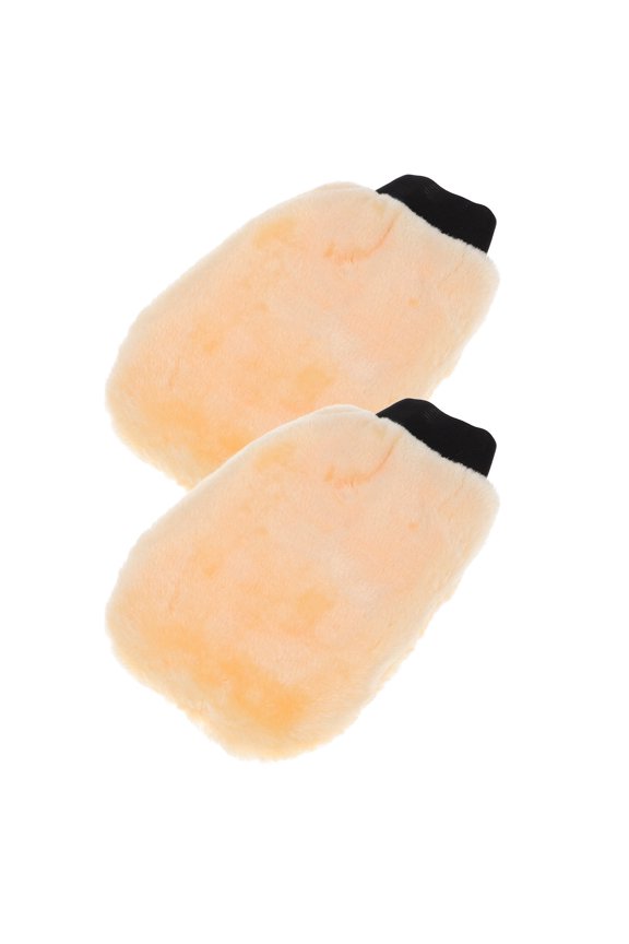 2Pcs Wool Plush Car Wash Gloves Yellow Buffing Pad for Auto Detailing and Dusting