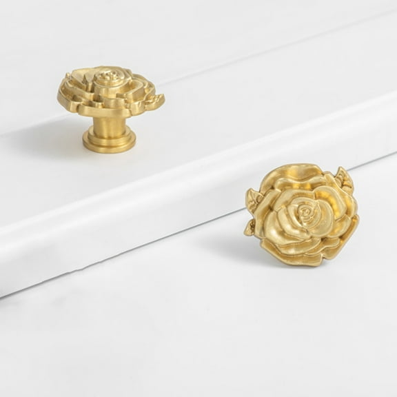 Hemobllo 2Pcs Golden Brass Rose Drawer Knobs Elegant French Design Cabinet Pulls