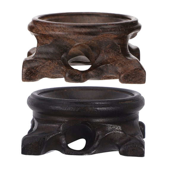 Hemobllo 2-Pack Dark Brown Wooden Sphere Display Stands Crystal Holders for , Rock, and Natural Stone Decor