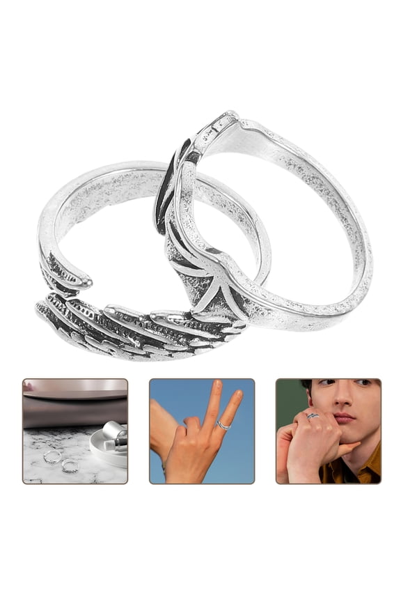 2pcs Unisex Wing Ring Silver Copper Classic Decorative for Men Women Party Bar Daily Use