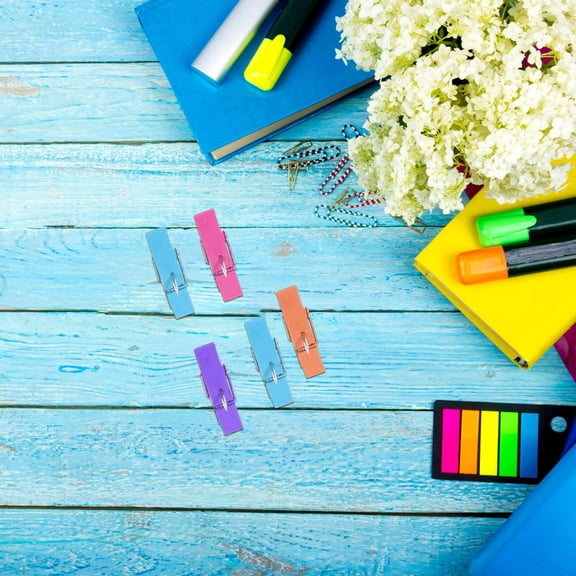 Hemobllo 30Pcs Wooden Photo Clips Push Pin Clips Assorted Colors for Fixing Notes and Photos