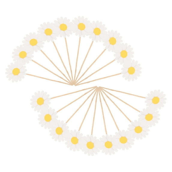 Hemobllo Cute White Daisy Picks Floral Cake Decoration Kit for Events