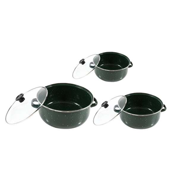Hemobllo 3-Piece Green Enamel Stockpot Set with Handles, Induction Ready Vintage Soup Pots for Cooking and Kitchen Use