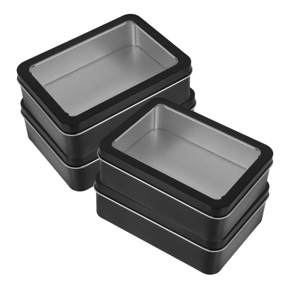 Hemobllo 4Pcs Black Rectangular Metal Tin Boxes with Clear Window Lid for Storage