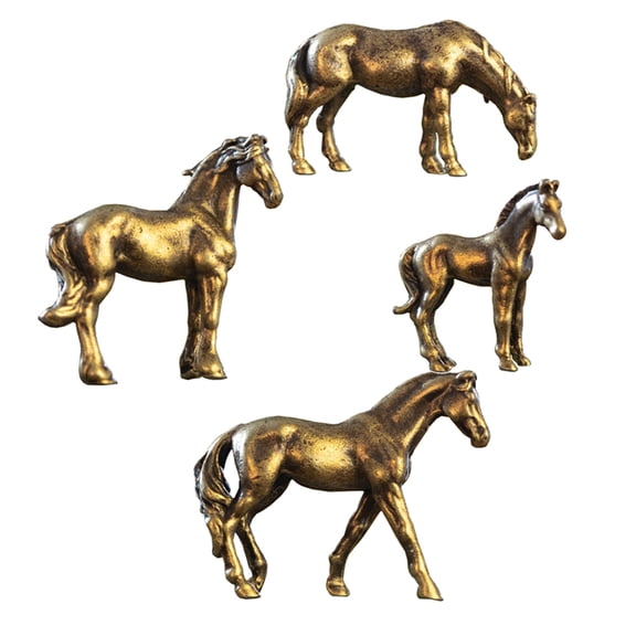 Hemobllo Set of 4 Vintage Brass Horse Figurines Decorative Desktop Sculptures for Home Office New Year