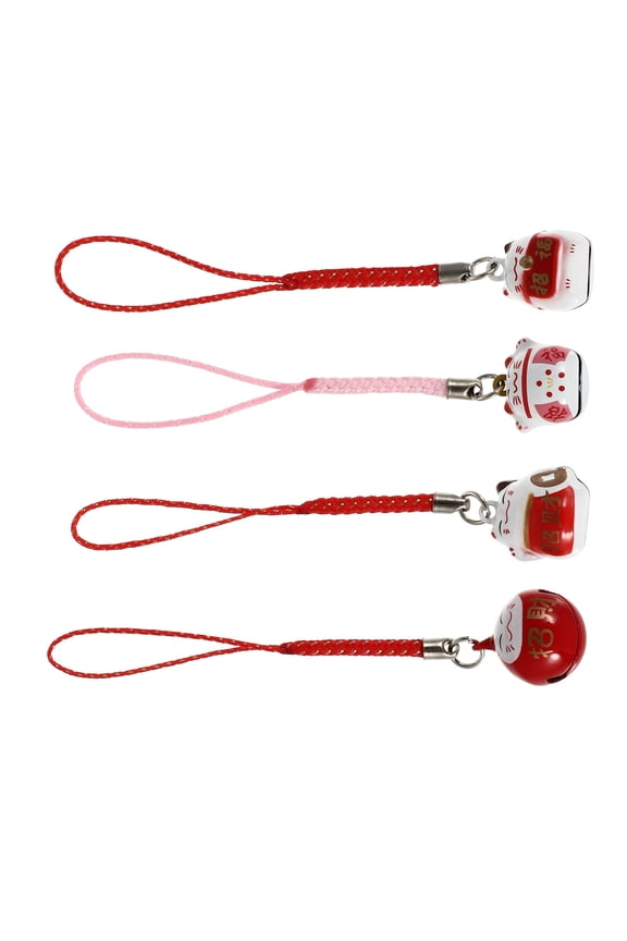 4Pcs Fortune Cat Keychain Japanese Style Key Ring Ornament Multi Color Metal Bag Pendant