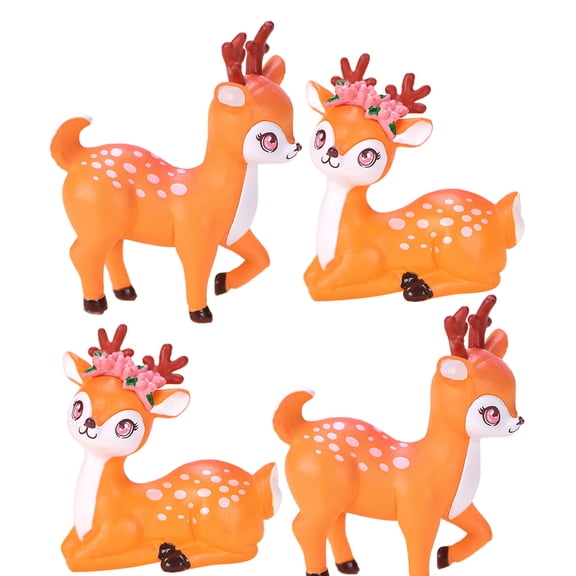 Hemobllo Miniature Deer Figurines Set of 4 Orange ABS Deer Models for Landscape and Decoration