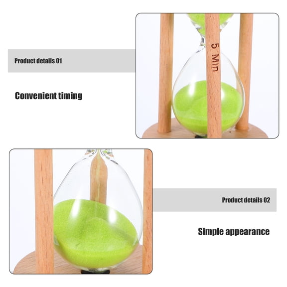 Hemobllo 5 Minute Sand Timer with Wood Frame and Green Glass for Home, Office, Time Management and Productivity