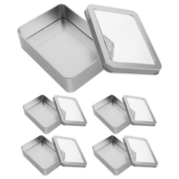 Hemobllo 5Pcs Mini Metal Tin Box Silver Rectangular Storage Box With Full Window Lid For Organization