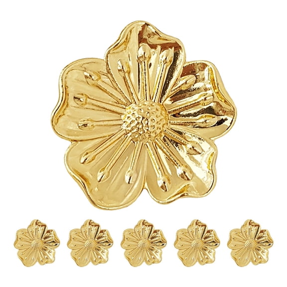 Hemobllo 6Set Golden Brass Flower Shape Dresser Knobs Vintage Cabinet Door Handles