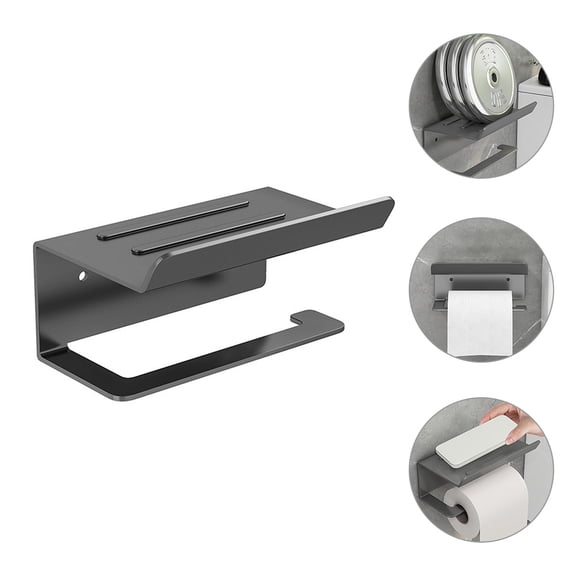 Hemobllo Grey Wall-Mounted Toilet Paper Holder with Storage Shelf for Bathroom Home Organization