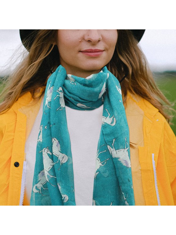 Blue Cotton Unicorn Scarf Long Lightweight Shawl Stole Wrap for Wear