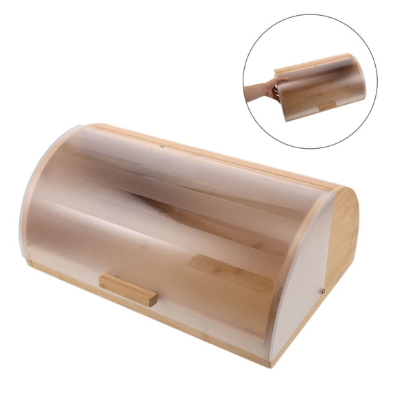 Hemobllo Bamboo Bread Box with Transparent Lid for Kitchen Countertop Natural Khaki Roll Top Bread Storage Bin