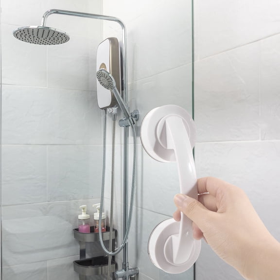 Hemobllo Suction Cup Door Handle White Plastic with Stable Grip for Bathroom Shower and Sliding Doors