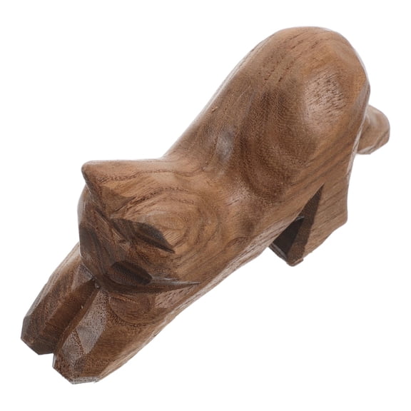 Hemobllo Hand Carved Wooden Cat Figurine Light Brown Cute Sculpture for Home Decor