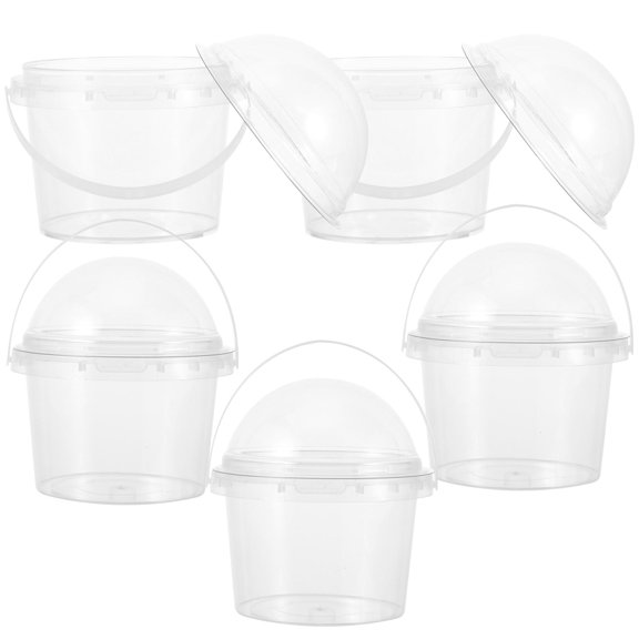 Hemobllo Transparent Plastic Storage Bucket with Lid for Ice Cream, Snacks, Popcorn - Clear Multi-Purpose Container