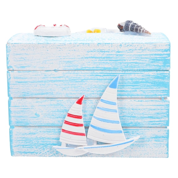 Hemobllo Nautical Decorative Box Custom Storage Blue Wood for Homeowners 1Pcs