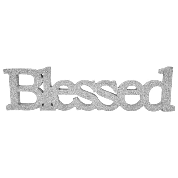 Hemobllo Blessed Wooden Letter Sign Silver Glitter Rustic Farmhouse Decoration for Wedding Holiday