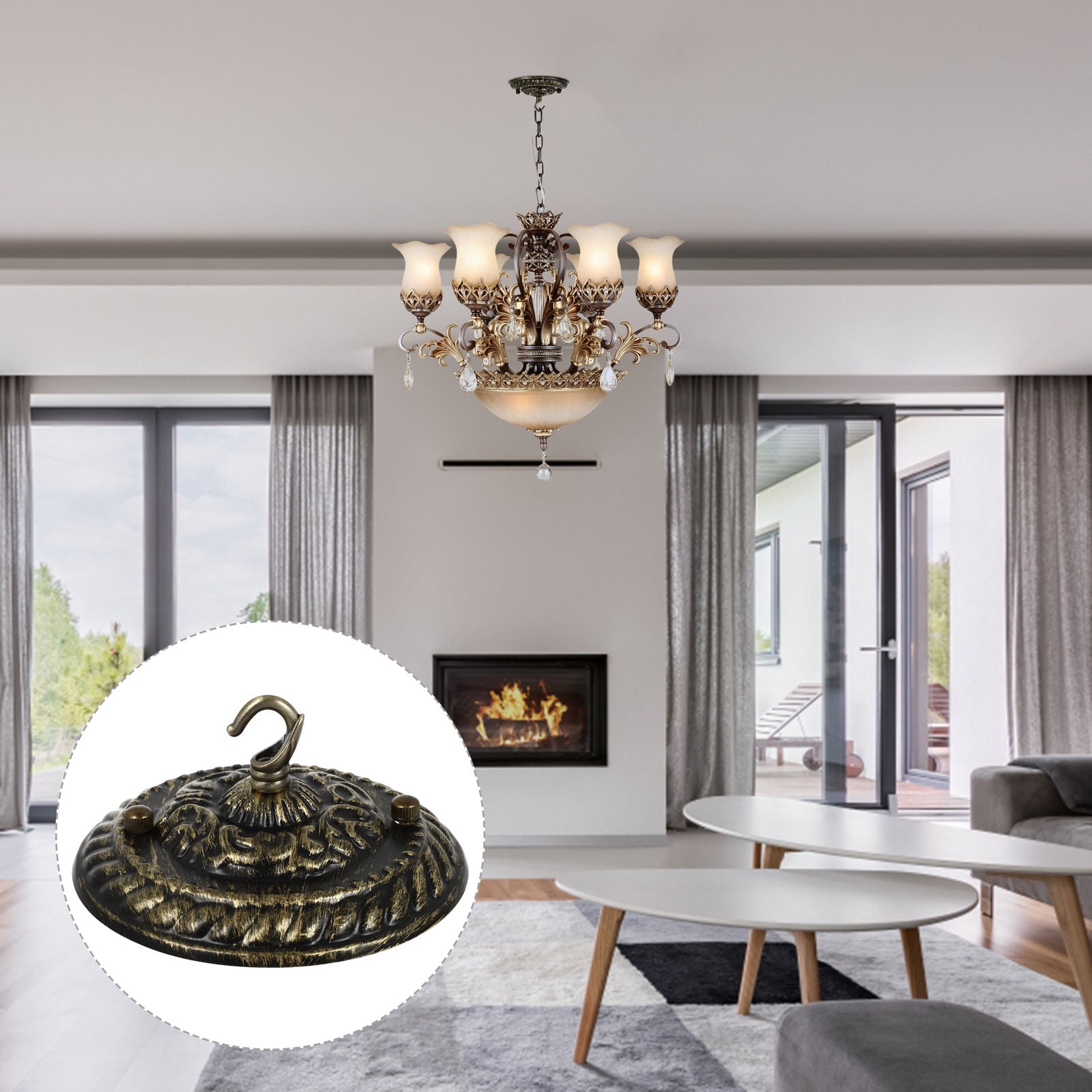 Homoyoyo Chandelier Canopy With Hook:Vintage Chandelier Ceiling Plate With Retro Pendant Light Canopy Decorative Kit For DIY Homeowners,Lighting Professionals For Pendant Satin Brass Easy Installatio