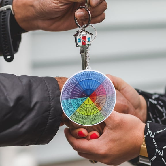 Hemobllo Double-Sided Emotion Wheel Metal Keychain Set, Key for Bags, Keys, and Accessories, 1 Set