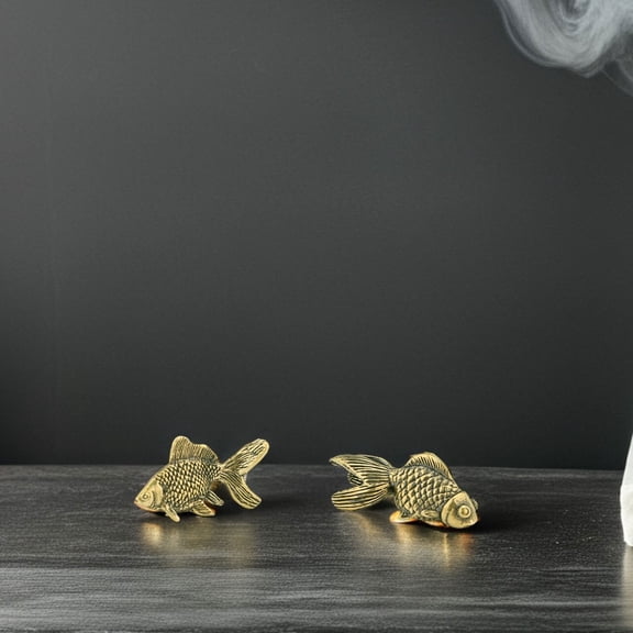 Hemobllo Antique Golden Brass Fish Ornaments for Financial Prosperity and Smooth Sailing 2Pcs