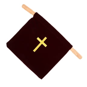 Hemobllo Cross Embroidery Bag Church Offering Bags Red Fabric Wood Offering Collection 1Pack