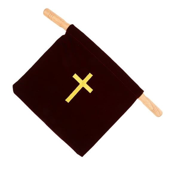 Hemobllo Cross Embroidery Bag Church Offering Bags Red Fabric Wood Offering Collection 1Pack