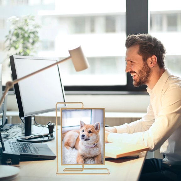 Hemobllo Golden Metal Picture Frame 360 Degree Rotating Double Sided Frame for Decor